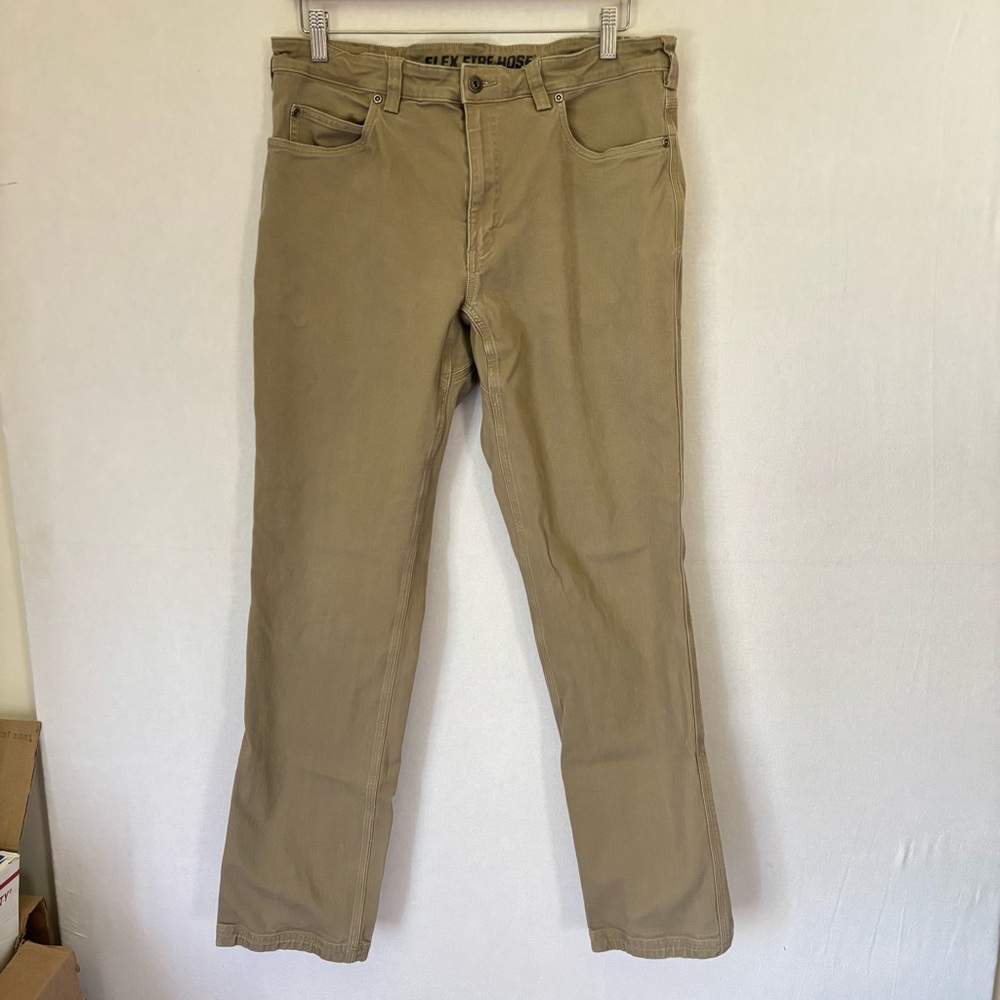 Duluth Trading Co Pants 36 x 34 Fire Hose Slim Fit Khaki Tan Cotton Blend Solid
